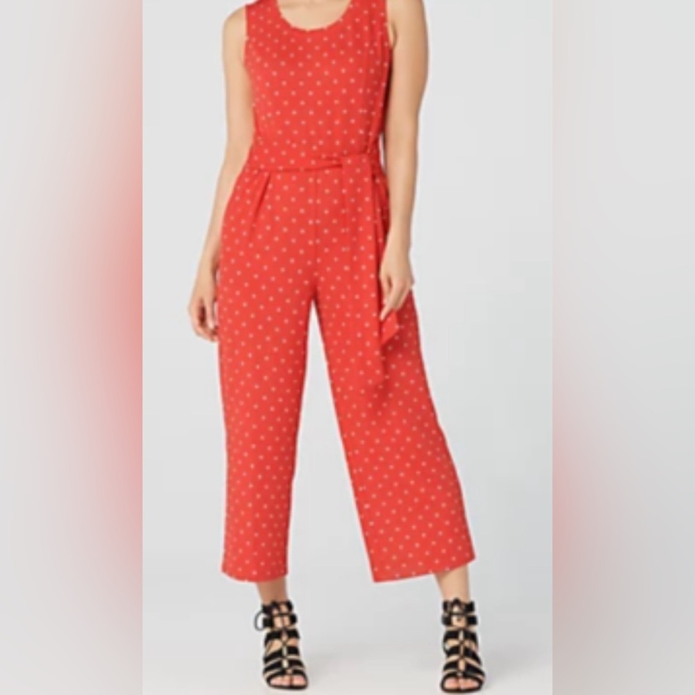 Isaac Mizrahi Live! Lipstick Red Polka Dot Knit Jumpsuit Sz XL